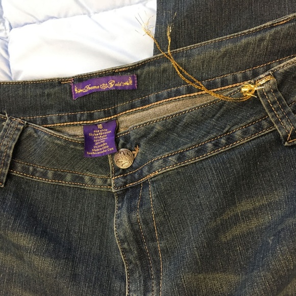 DRAMA GOLD Denim Sandblasted Jeans 16 Plus Size - Picture 2 of 4